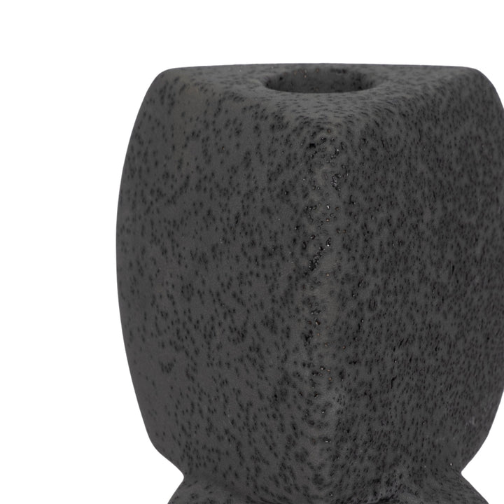 9" STACKED OBJECTS TAPER HOLDER SAND GLAZE, BLACK