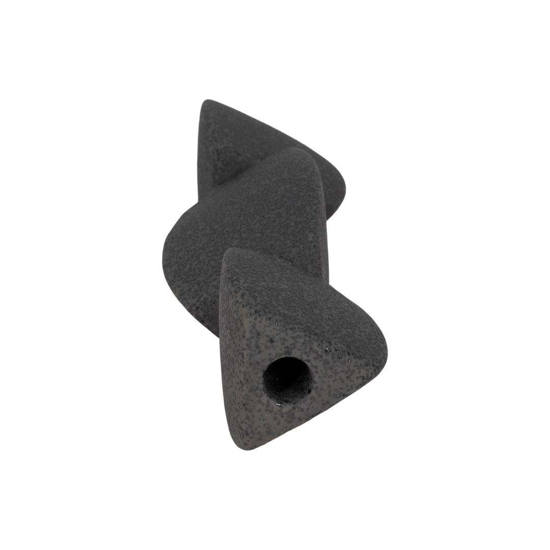 9" STACKED OBJECTS TAPER HOLDER SAND GLAZE, BLACK