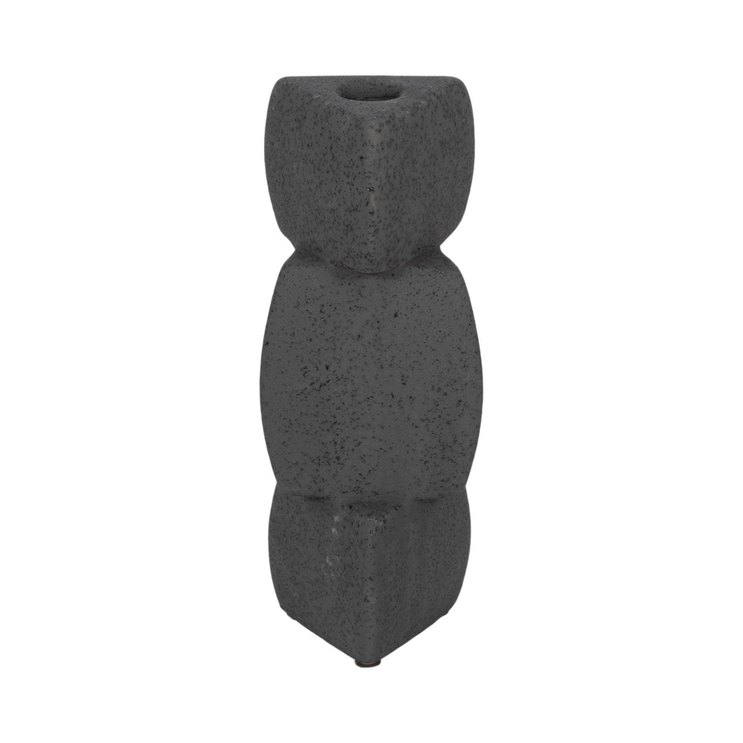 9" STACKED OBJECTS TAPER HOLDER SAND GLAZE, BLACK