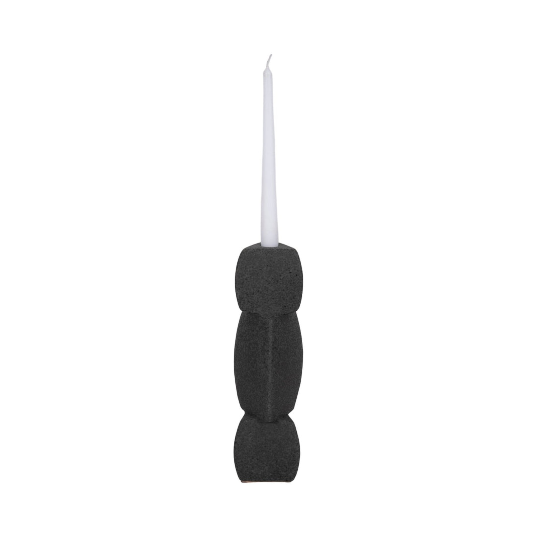 9" STACKED OBJECTS TAPER HOLDER SAND GLAZE, BLACK