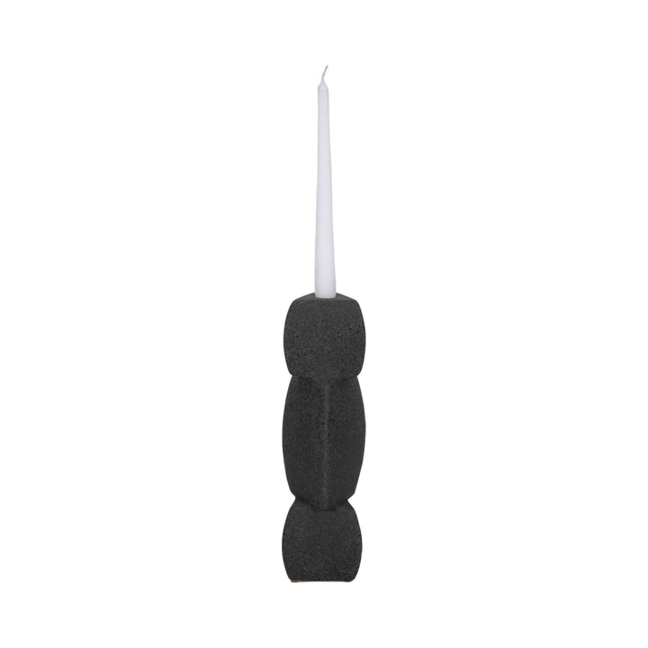 9" STACKED OBJECTS TAPER HOLDER SAND GLAZE, BLACK