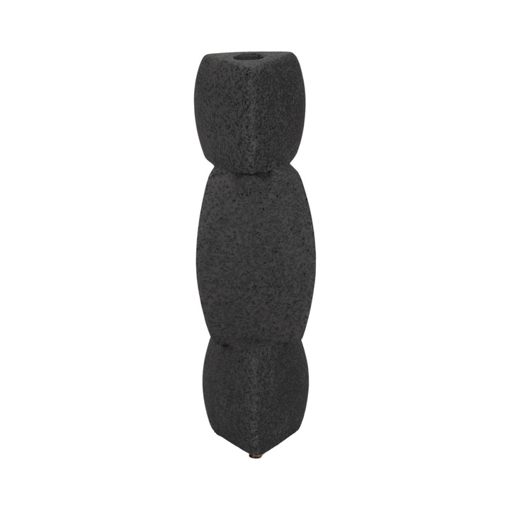 9" STACKED OBJECTS TAPER HOLDER SAND GLAZE, BLACK