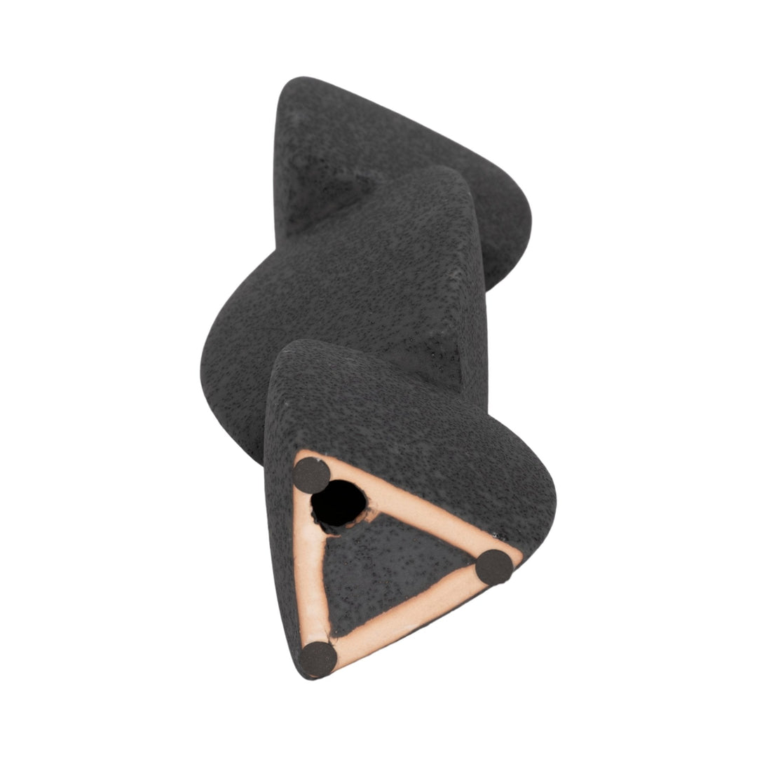 9" STACKED OBJECTS TAPER HOLDER SAND GLAZE, BLACK