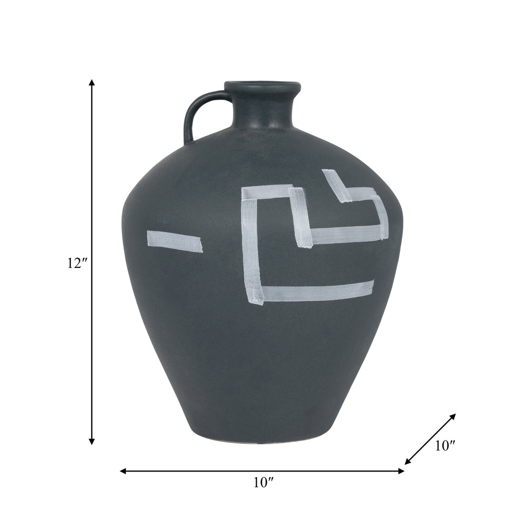 STONEWARE, 12" AZTEC JUG, GREEN