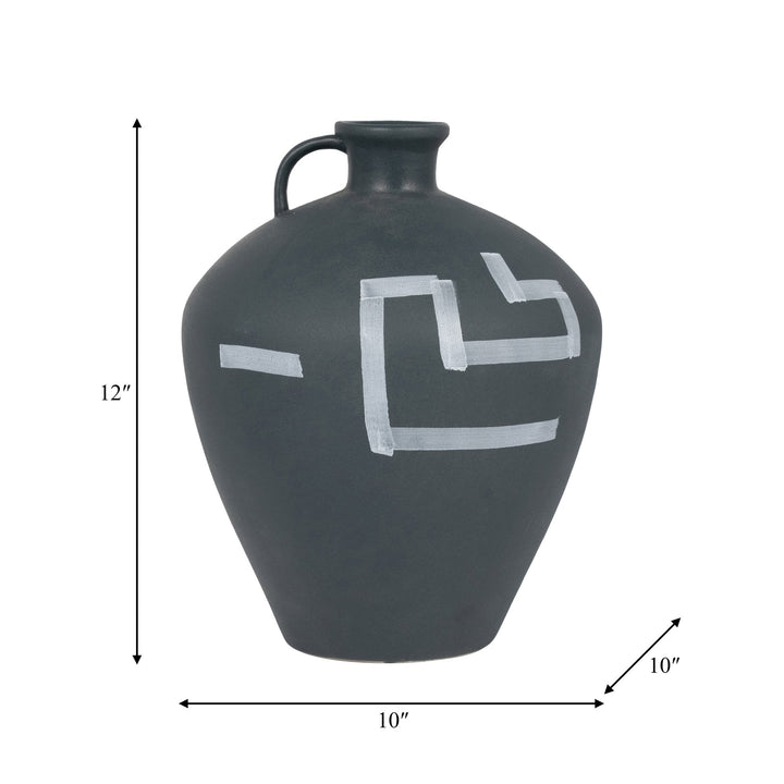 STONEWARE, 12" AZTEC JUG, GREEN