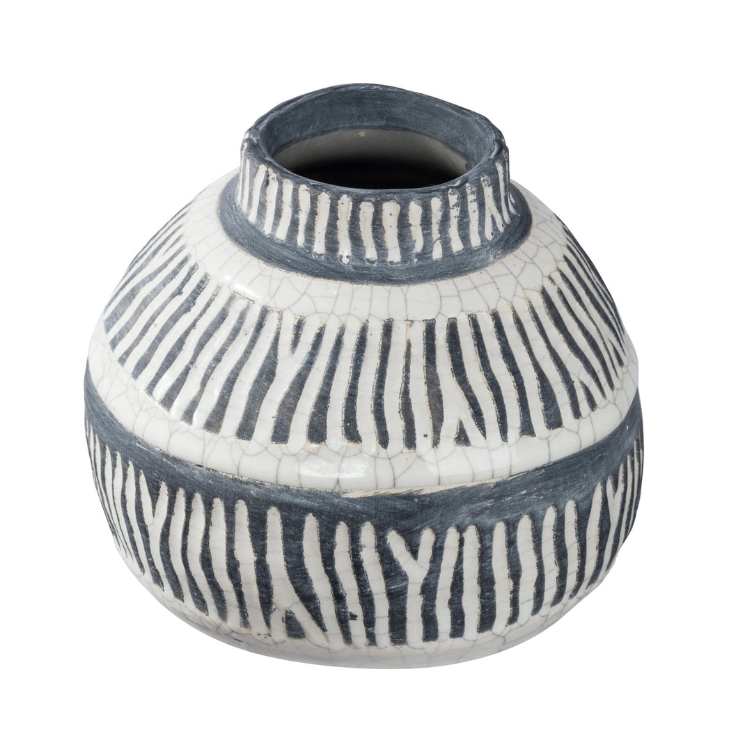 Tan and Black Ceramic Vase, Short