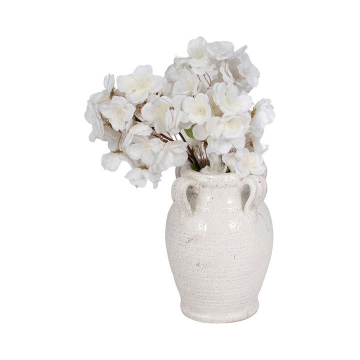 Terracotta Vase With Handles, White Crackle