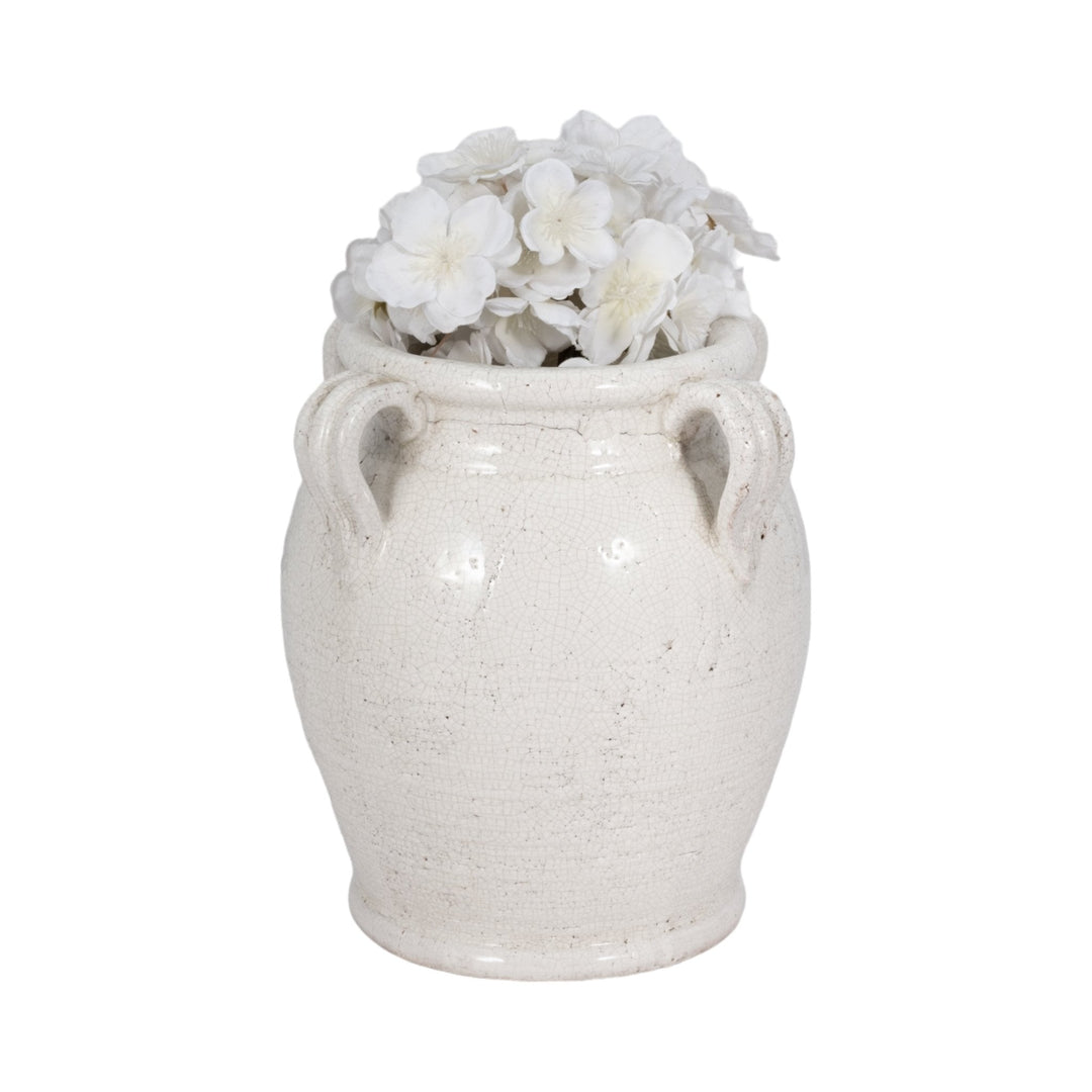 Terracotta Vase With Handles, White Crackle