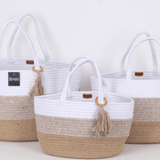 TRI COLOR COTTON BASKET W/HNDL - S/3