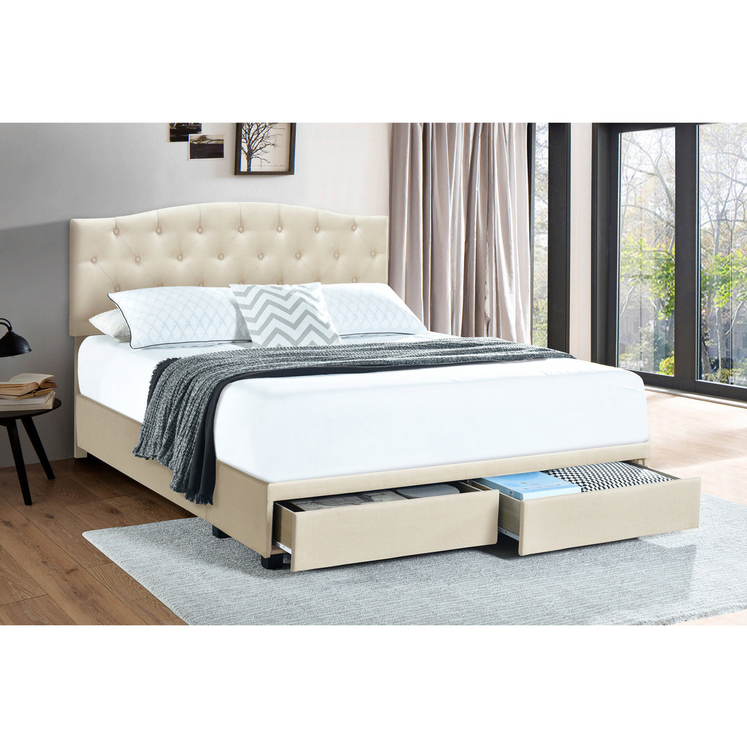 King Tufted Storage Bed - Linen