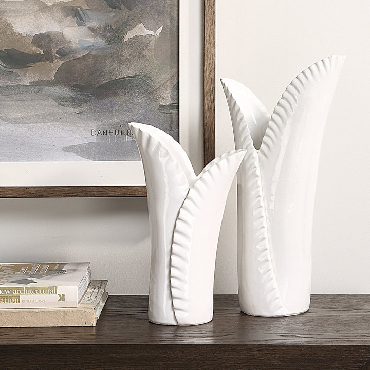 Uttermost Leafscape White Vases Set/2