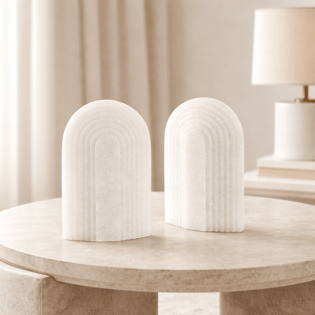 WHITE RICE STONE BOOKENDS S/2
