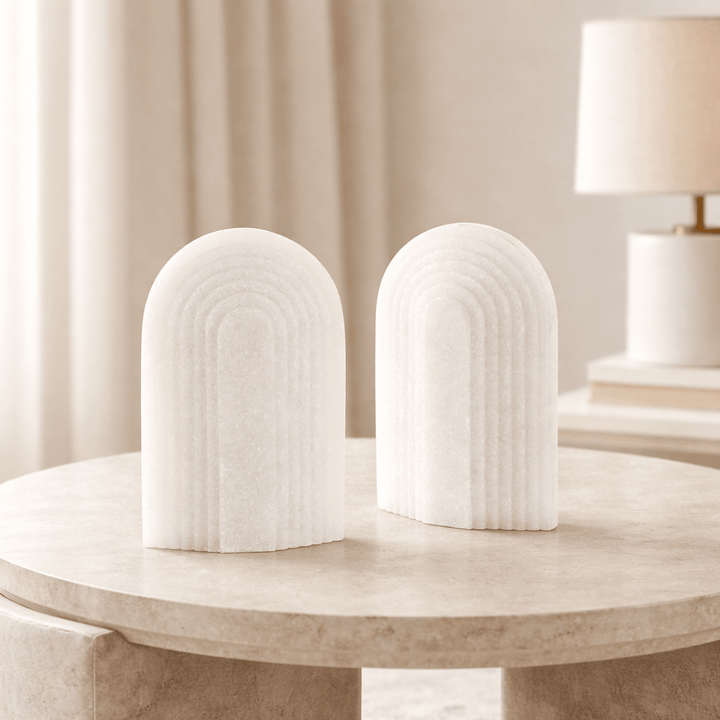 WHITE RICE STONE BOOKENDS S/2