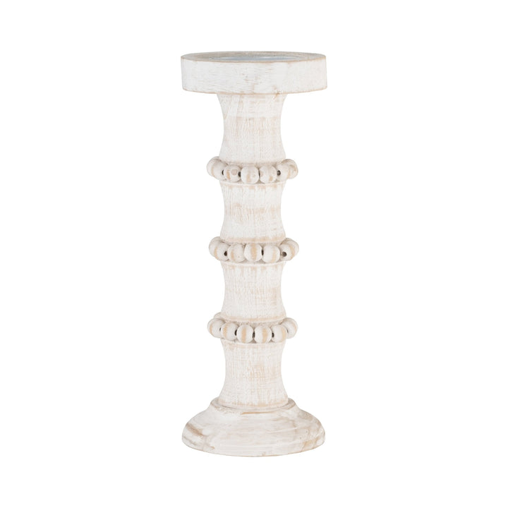 WOOD, 13" ANTIQUE STYLE CANDLE HOLDER, WHITE