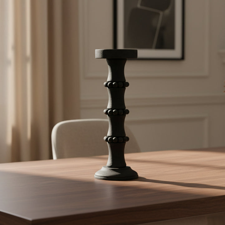 WOOD, 15" ANTIQUE STYLE CANDLE HOLDER, BLACK