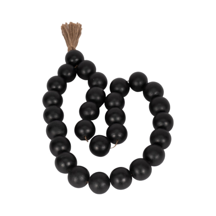 WOOD, 28" 2" DBL BEADED GARLAND W/ TASSEL, BLACK