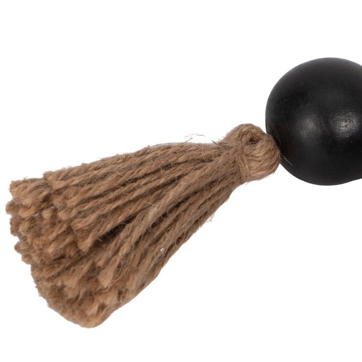 WOOD, 28" 2" DBL BEADED GARLAND W/ TASSEL, BLACK