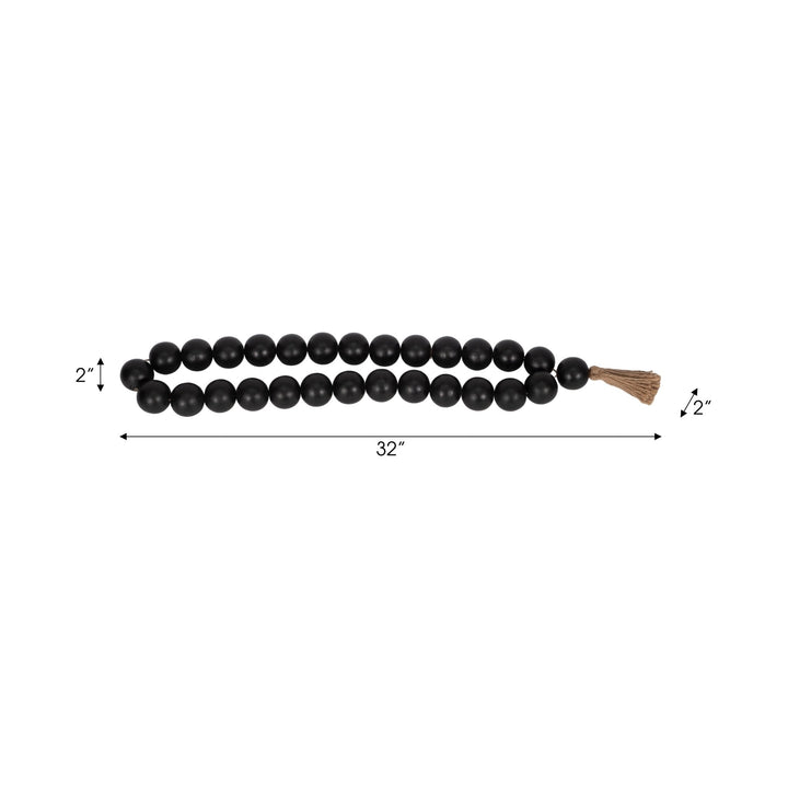 WOOD, 28" 2" DBL BEADED GARLAND W/ TASSEL, BLACK