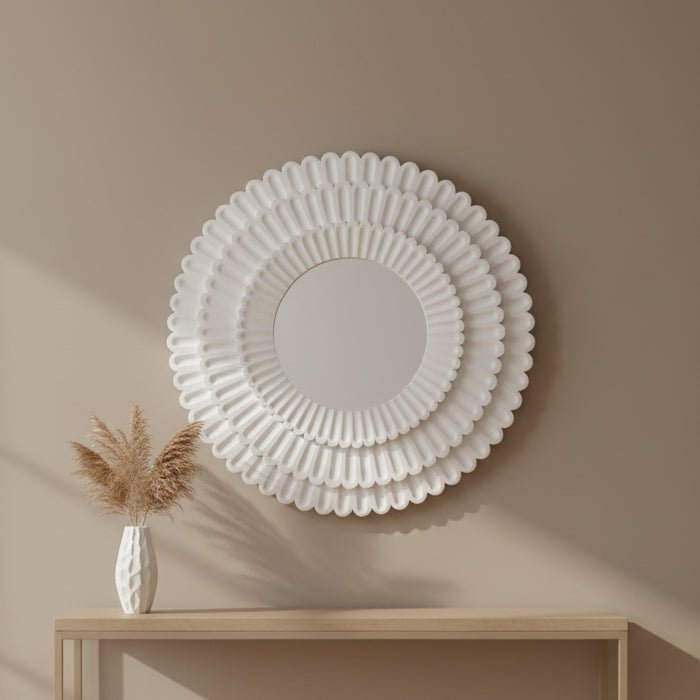 WOOD, 48" FLOWER MIRROR, WHITE