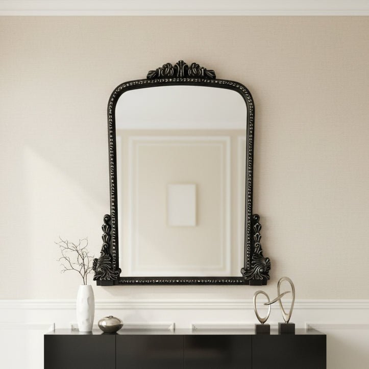 WOOD, 72", MIRROR WITH ANTIQUE FRAME, BLACK