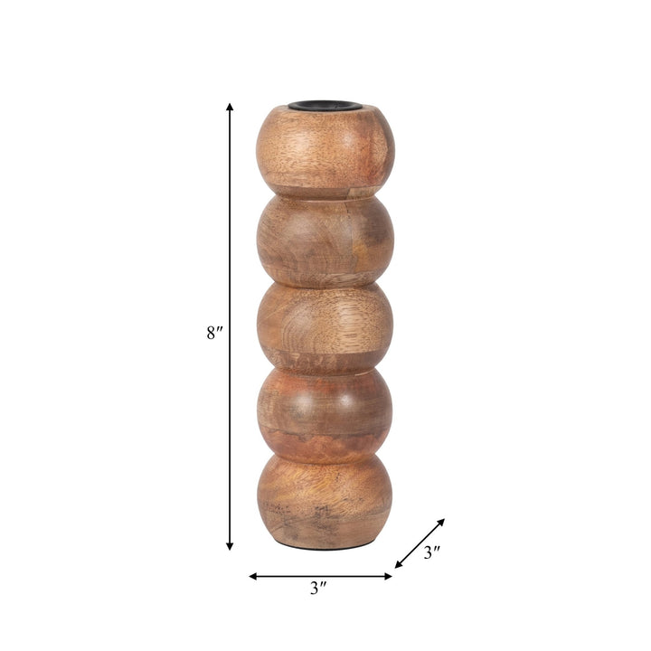WOOD, 8" RIBBED VOTIVE HOLDER, BROWN