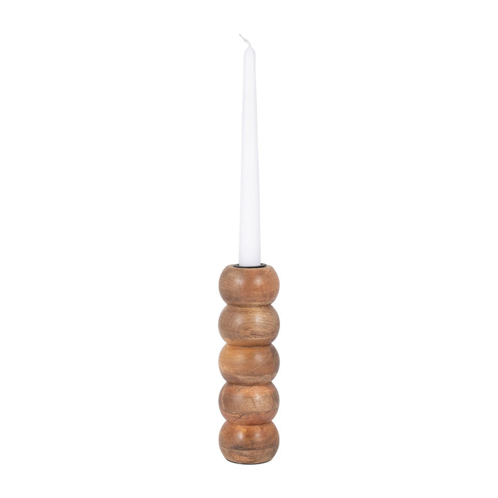 WOOD, 8" RIBBED VOTIVE HOLDER, BROWN