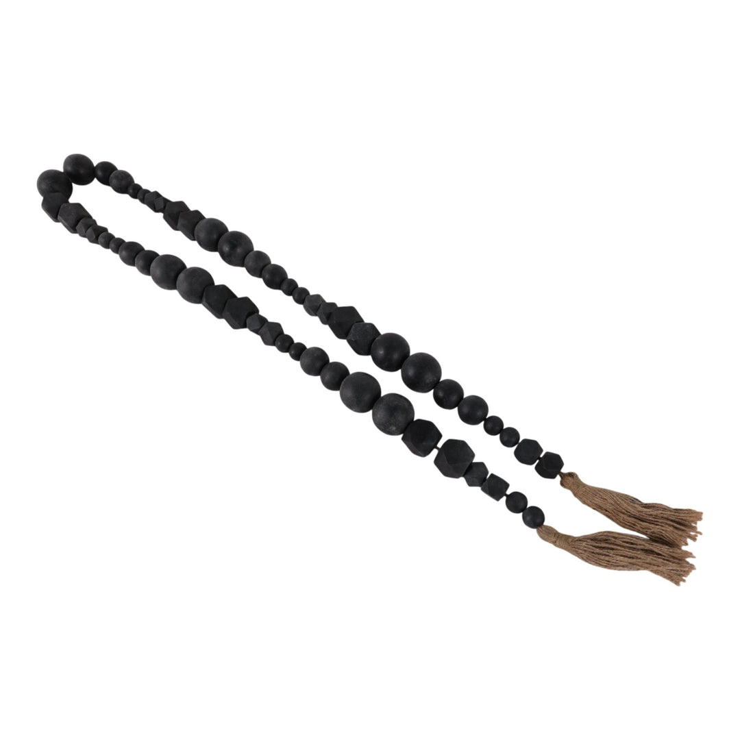 WOOD, 84"L HEX & ROUND BEAD GARLAND, BLACK