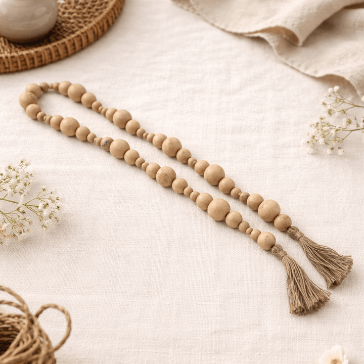 WOOD, 84"L STONEWASH BEAD GARLAND, IVORY