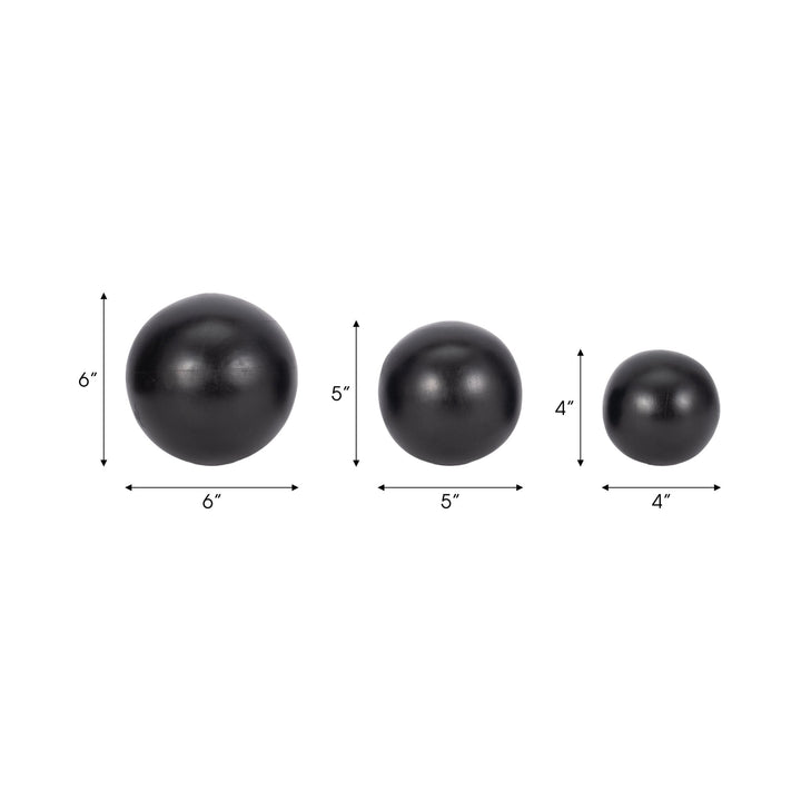 WOOD, S/3 4/5/6" ORBS, BLACK