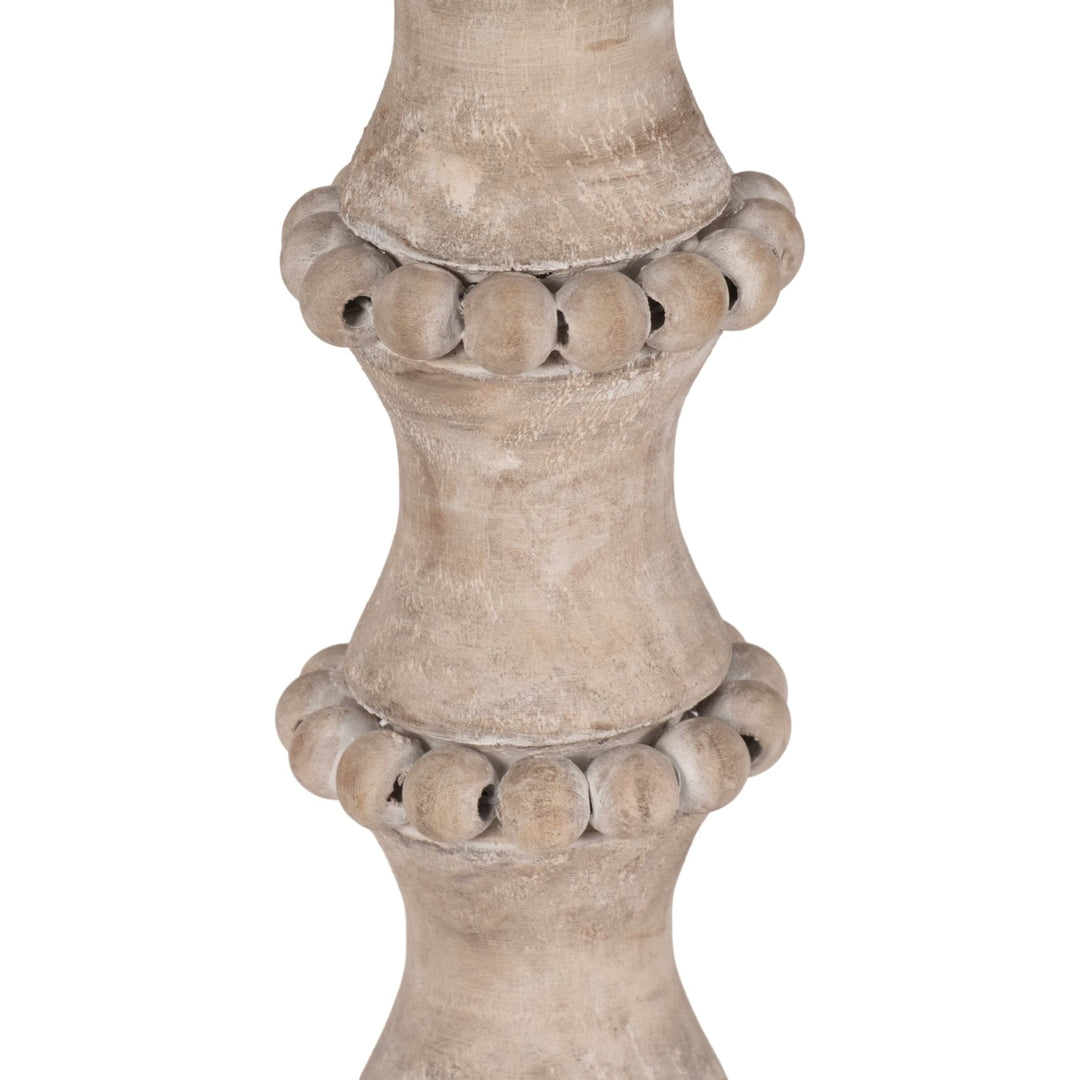 WOODEN 15" BANDED BEAD CANDLEHOLDER, DISTRESSED IV
