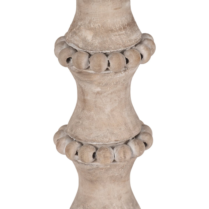 WOODEN 15" BANDED BEAD CANDLEHOLDER, DISTRESSED IV
