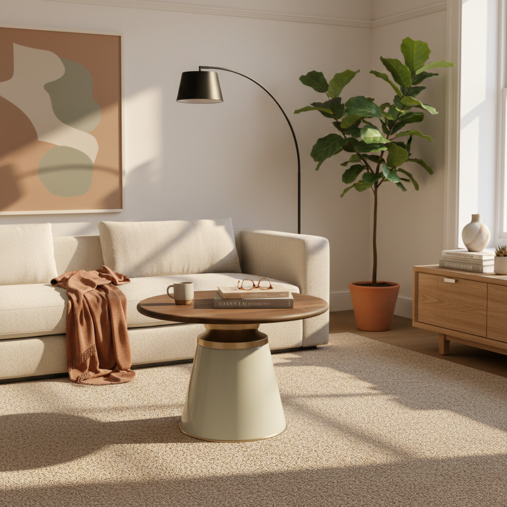 Wooden Top, 17"H Nebular Coffee Table, Cream