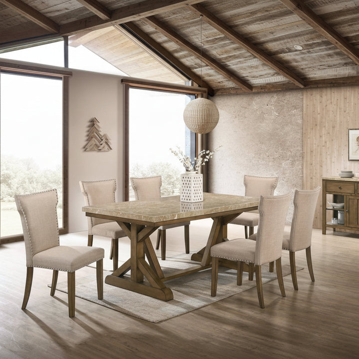 Xavier Marble Top Brown 6 Seater Dining Table