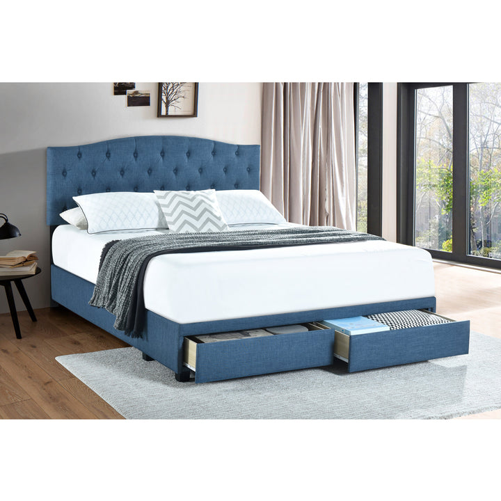 King Tufted Storage Bed - Denim