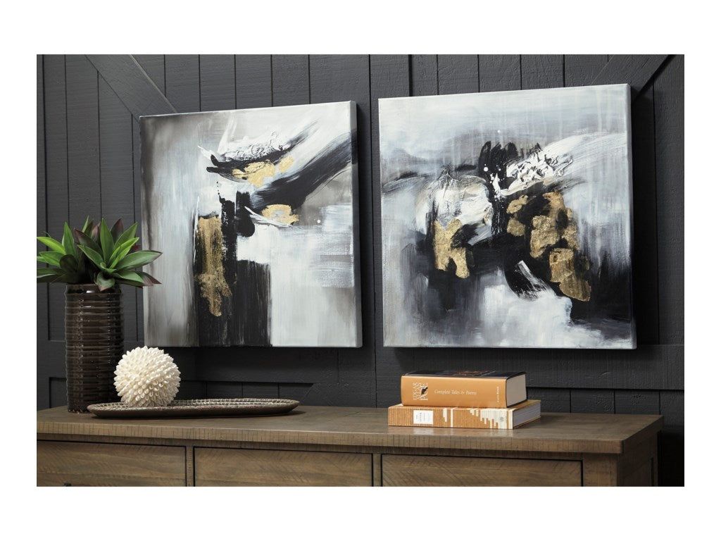 Jerrin Black/White/Gold Finish Wall Art Set (4787174473824)