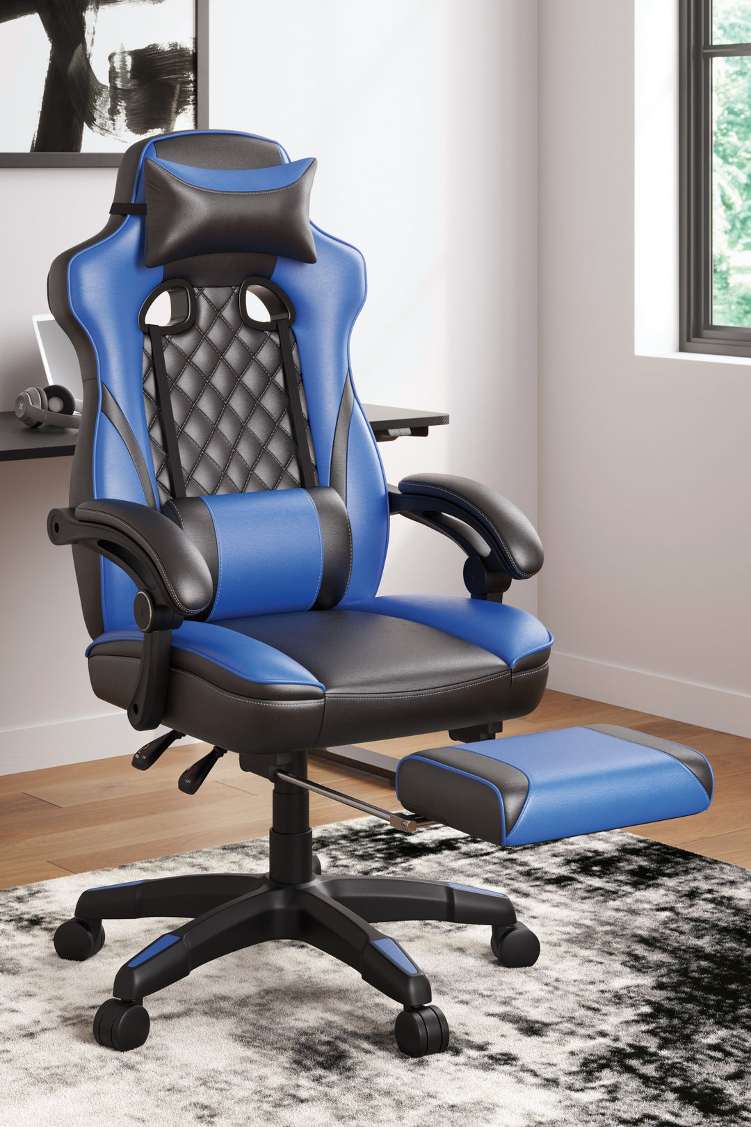 Lynxtyn Black/Gray,Blue Home Office Swivel Desk Chair (6616146608224)