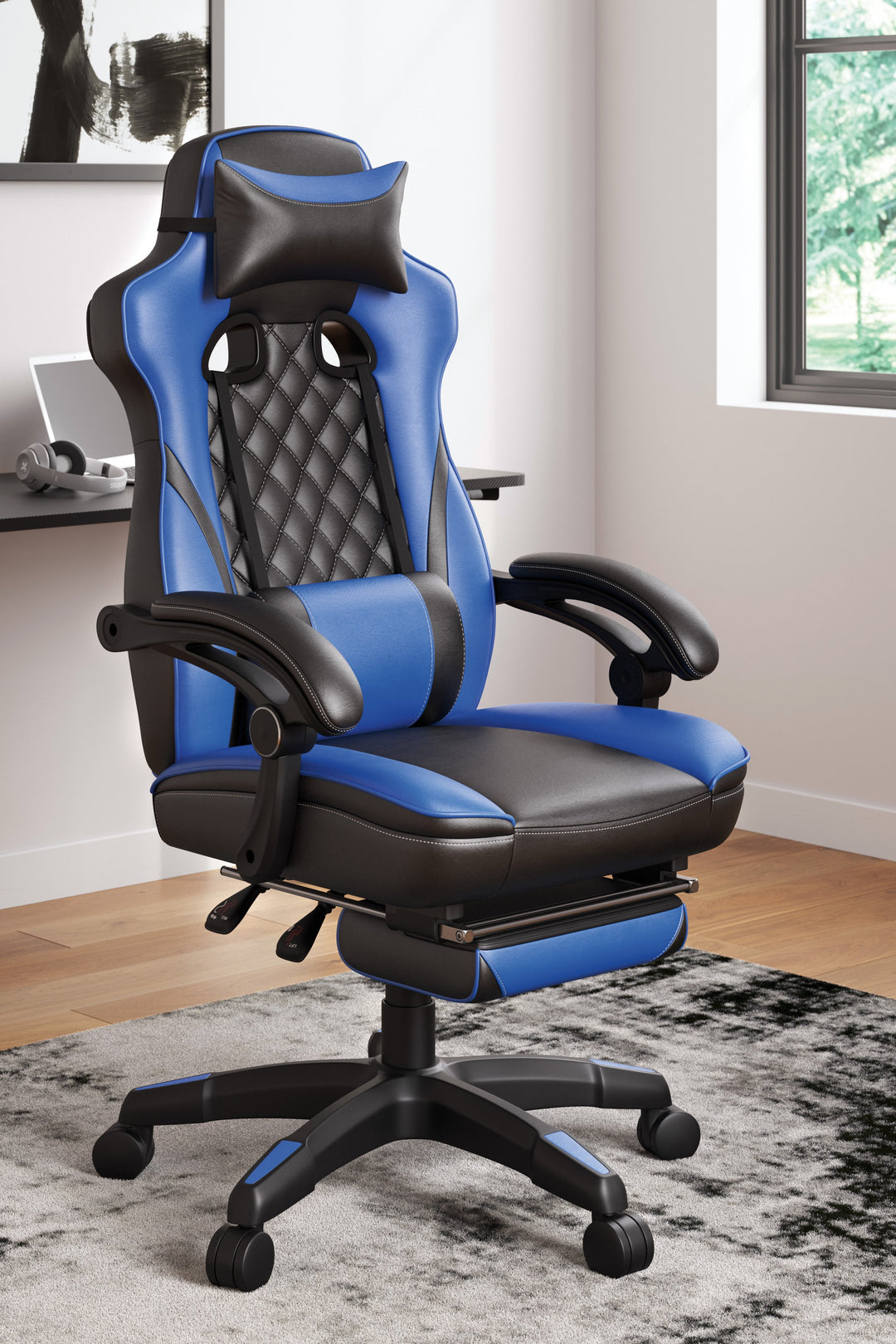 Lynxtyn Black/Gray,Blue Home Office Swivel Desk Chair (6616146608224)