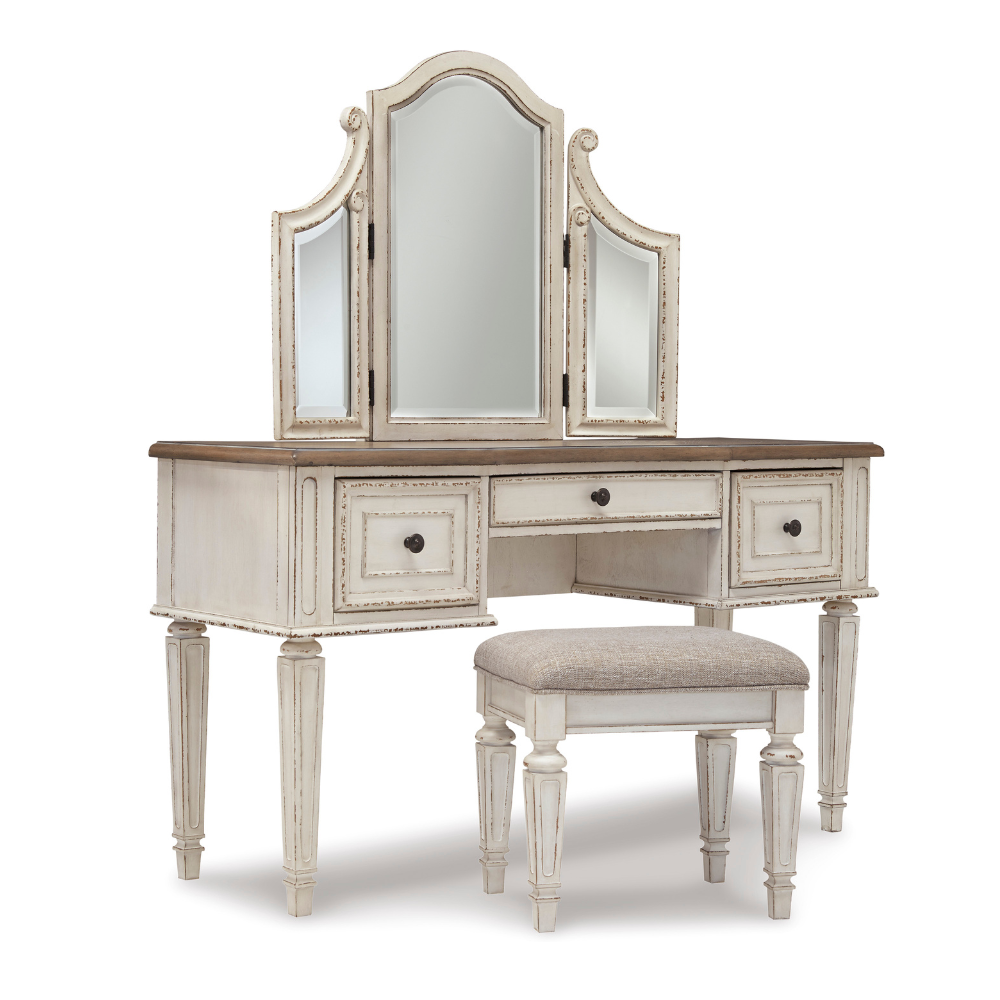 Realyn Vanity and Mirror with Stool (4596925464672)