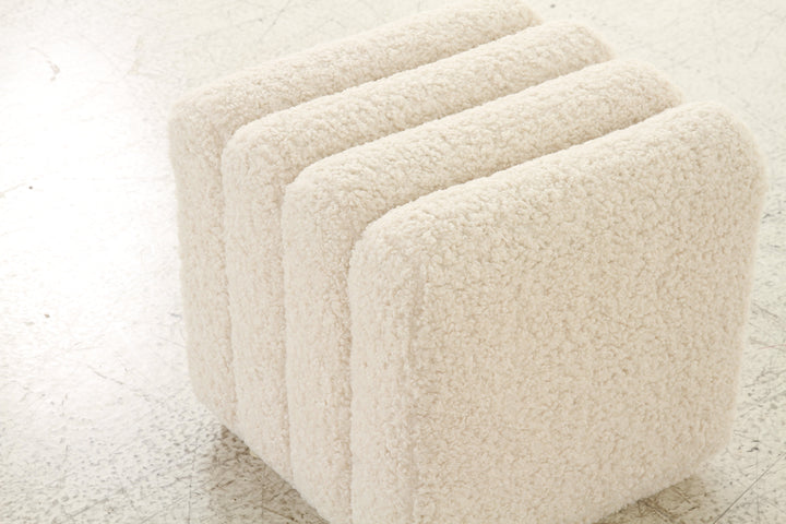 Rolls Bouclé Cream Ottoman