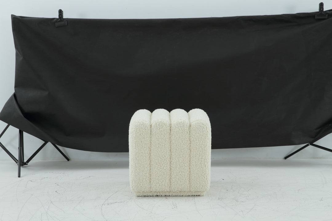 Rolls Bouclé Cream Ottoman