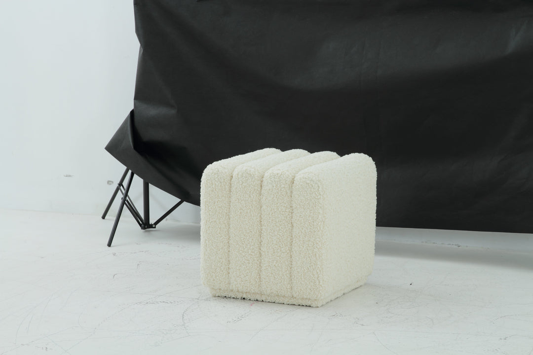 Rolls Bouclé Cream Ottoman